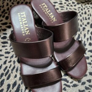 Italian Shoemakers Women's Brown Leather Slide Sandals